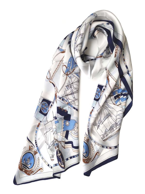 Scarf 100% Silk Maritime White Blue